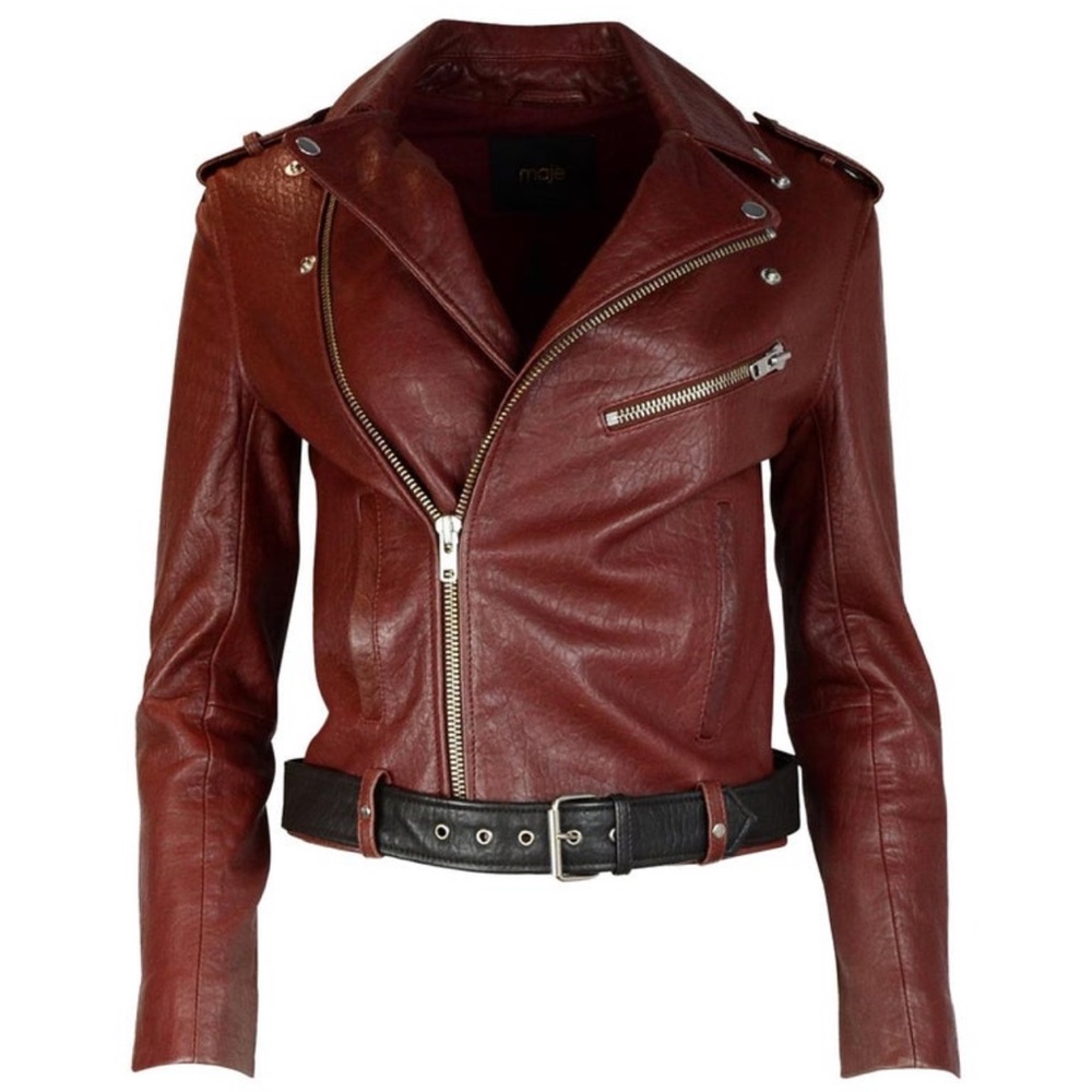 Maje moto leather jacket with belt